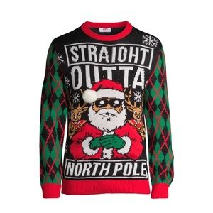 Light Up Straight Outta North Pole Ugly Christmas Sweater XL Unisex